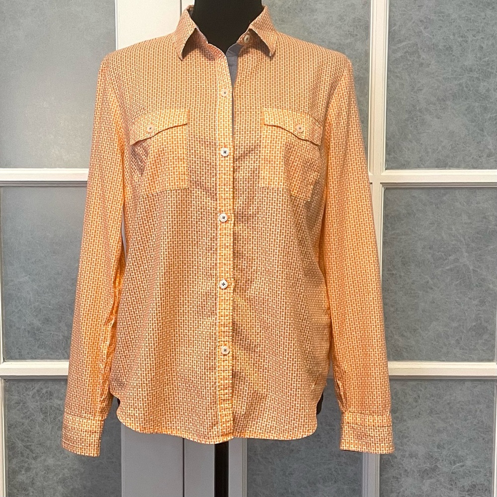 Nautica Women's Long Sleeve Cotton Orange/White Pattern‎ Button Down Size Medium